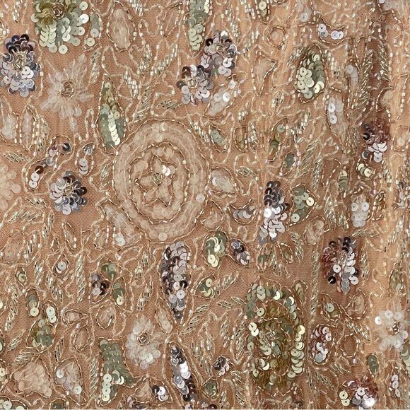 Mac Duggal 5500 Size 14 Floral Embellished Bateau Neck Formal Gown, Nude Silver - Picture 14 of 15